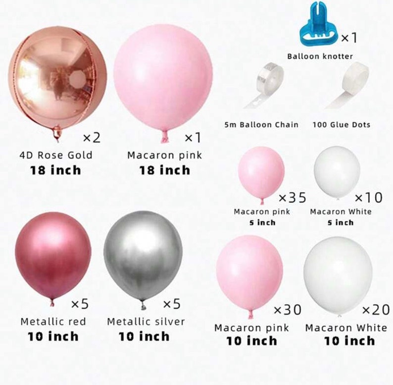 Pink Balloons Garland Arch Kit 111Pcs Chrome Silver Pastel Macaron Pink Balloons  Rose Gold Balloons for Baby Shower , Princess Birthday