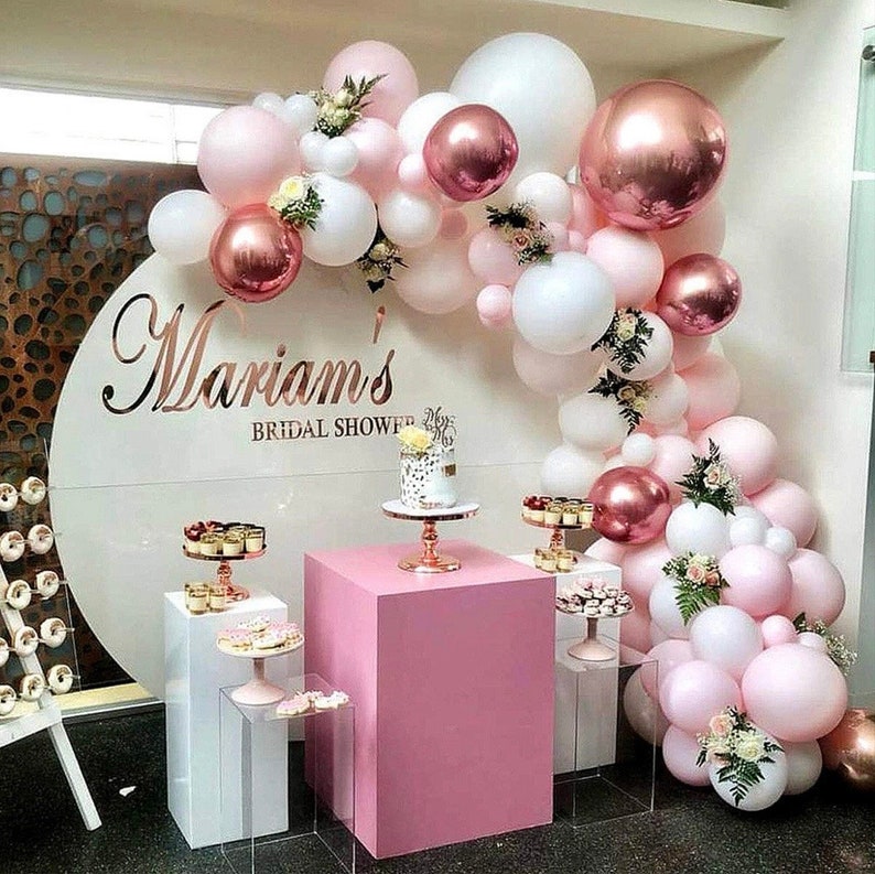 Pink Balloons Garland Arch Kit 111Pcs Chrome Silver Pastel Macaron Pink Balloons  Rose Gold Balloons for Baby Shower , Princess Birthday
