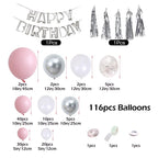 Pink and White Balloon Arch Kit  116 pcs Pink Balloon Garland Kit Happy Birthday Banners, Silver Confetti Baby Pink Balloons,Hanging Swirls