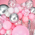 Pink and White Balloon Arch Kit  116 pcs Pink Balloon Garland Kit Happy Birthday Banners, Silver Confetti Baby Pink Balloons,Hanging Swirls