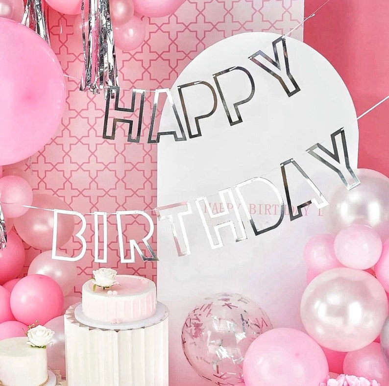 Pink and White Balloon Arch Kit  116 pcs Pink Balloon Garland Kit Happy Birthday Banners, Silver Confetti Baby Pink Balloons,Hanging Swirls