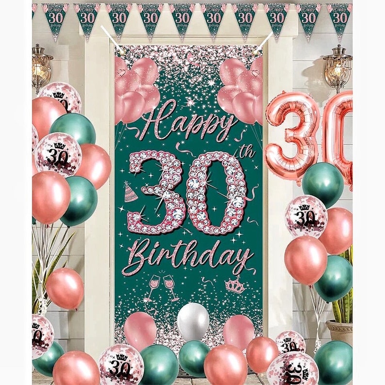 40th Birthday Party Decorations  Rose Gold Green Happy 40th Birthday Banner and  40th Birthday Balloons for 40th Party Supplies 28 Pcs