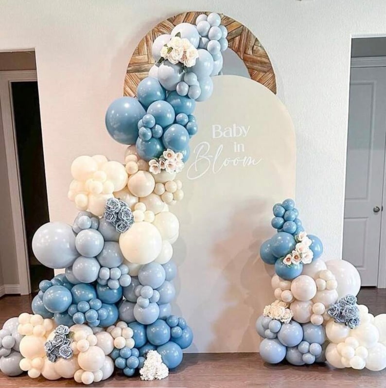 Dusty Blue Balloon Garland Kit - 145pcs Blue Balloon Arch kit with Dusty Blue, Baby Blue, Sand White, White Balloons Perfect for Baby Shower