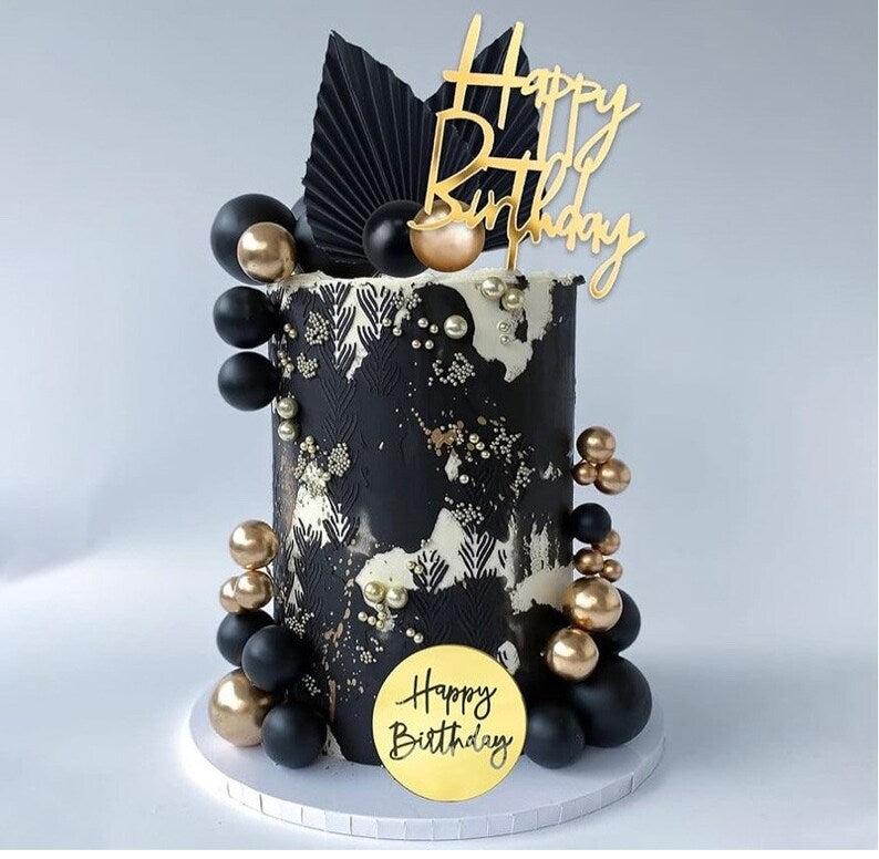 25 PCS Birthday Cake Topper Set, Acrylic Happy Birthday Cake Toppers Numbers 0-9 Crown Cake Topper Ball Shaped Cake Insert Toppers Birthday