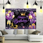 180x120 cm Glitter Purple Golden Happy Birthday Party Backdrops Cloth 71x47 inch Photography Bday Backgrounds Black Purple Gold Happy Bday
