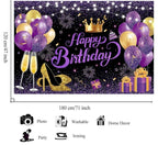 180x120 cm Glitter Purple Golden Happy Birthday Party Backdrops Cloth 71x47 inch Photography Bday Backgrounds Black Purple Gold Happy Bday