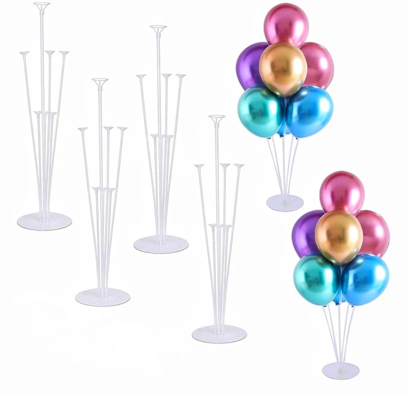 4 Set Balloon Stand Kit - Table Balloon Stands with Base, Easy Assembly Balloon Sticks, Reusable Balloon Holders for Baby Showers,Birthday