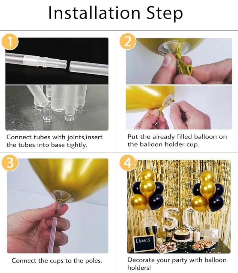 4 Set Balloon Stand Kit - Table Balloon Stands with Base, Easy Assembly Balloon Sticks, Reusable Balloon Holders for Baby Showers,Birthday