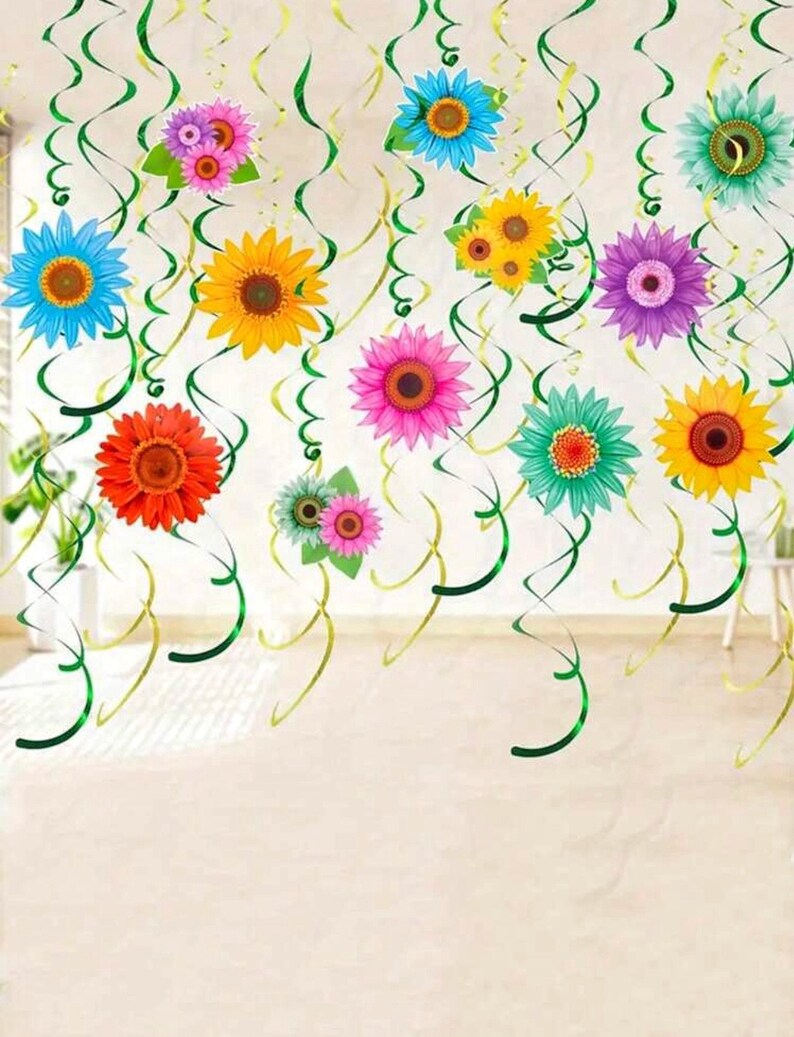 30Pcs Colorful Daisy Party Decorations, Flower Hanging Decor Kit,Summer Birthday Decor, Garden Party Decorations, Boho Floral Party Supplies