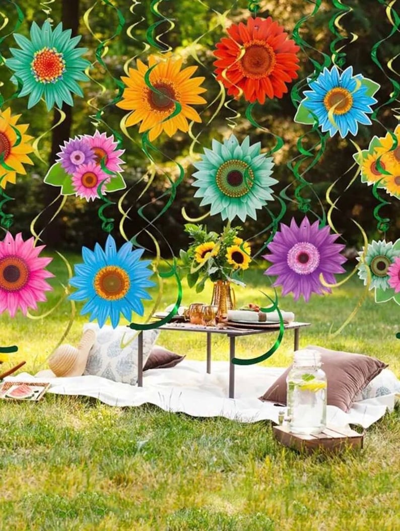 30Pcs Colorful Daisy Party Decorations, Flower Hanging Decor Kit,Summer Birthday Decor, Garden Party Decorations, Boho Floral Party Supplies