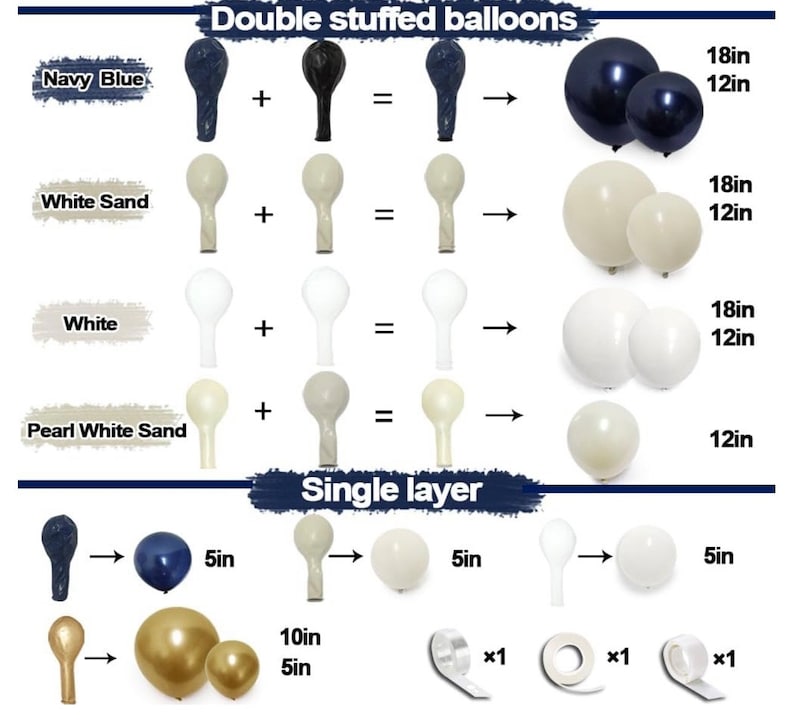 Navy Blue White Balloons Double Stuffed Balloons 18/12/10/5 inch Royal Blue Gold Pearl White Sand Dark Blue Cream Balloon Arch Garland Kit