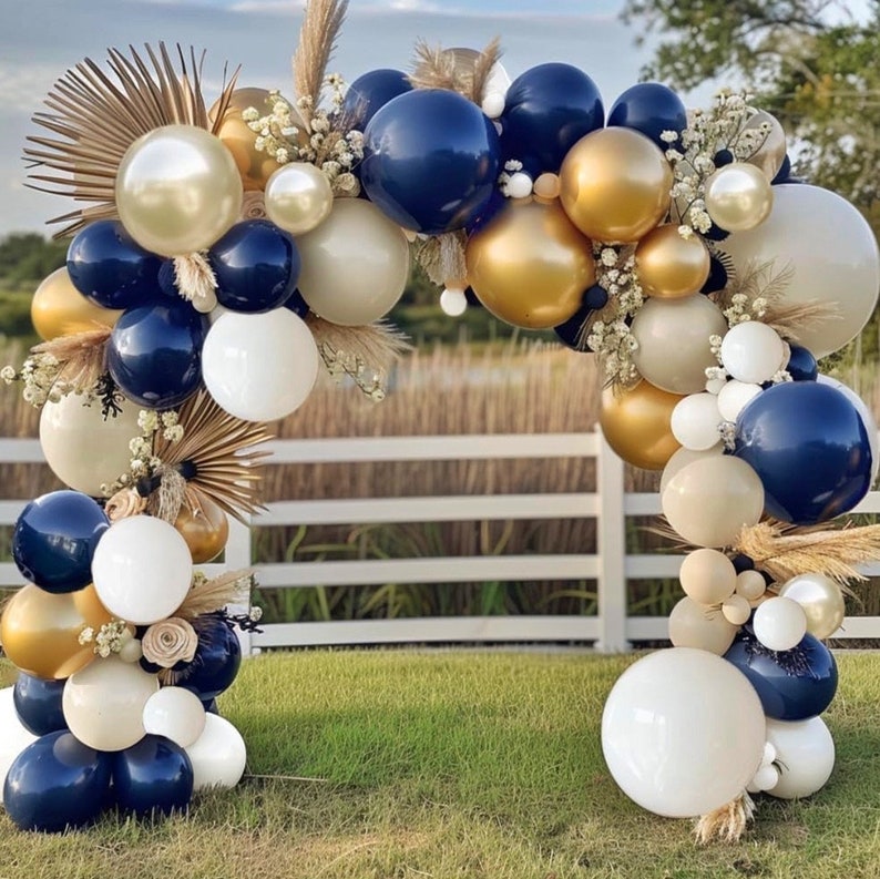 Navy Blue White Balloons Double Stuffed Balloons 18/12/10/5 inch Royal Blue Gold Pearl White Sand Dark Blue Cream Balloon Arch Garland Kit