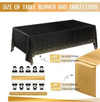Black and Gold Tablecloths and Satin Table Runner Set, Table Cover Dining Plastic Table Cloths
