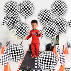 Black and White Checkered Balloons - 22 Inch, Pack of 12 | 4D Sphere Race Car Balloons