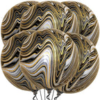 Black and Gold Marble Balloons - 22 Inch, Pack of 6 | Marble Black and Gold Balloons, Black Agate Balloons