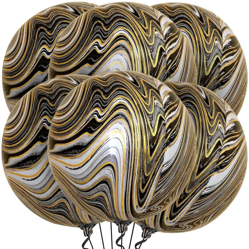 Black and Gold Marble Balloons - 22 Inch, Pack of 6 | Marble Black and Gold Balloons, Black Agate Balloons