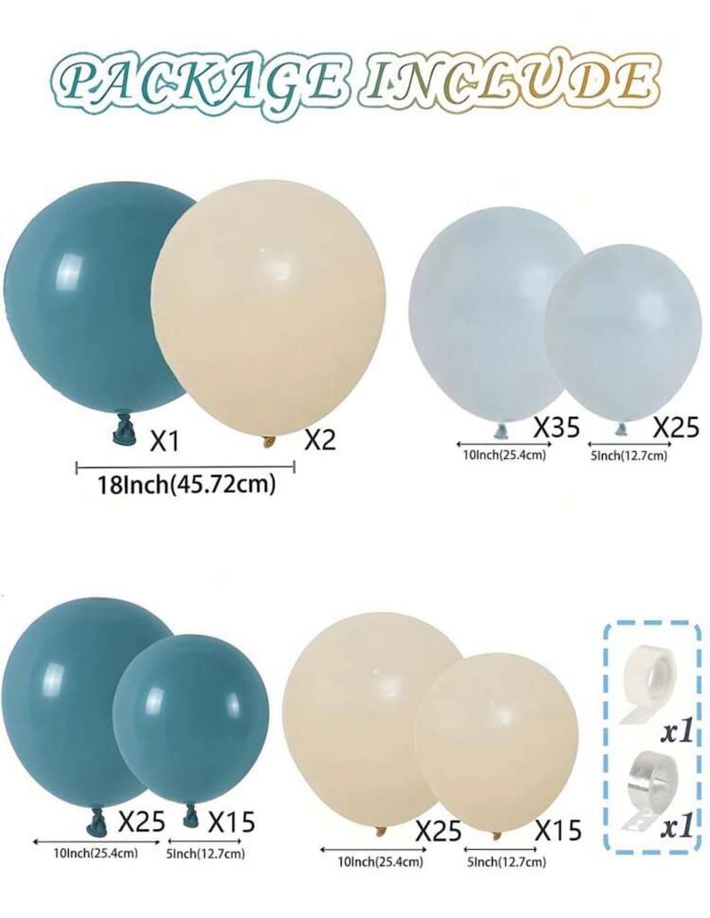 Dusty Blue Balloon Garland Kit - 145pcs Blue Balloon Arch kit with Dusty Blue, Baby Blue, Sand White, White Balloons Perfect for Baby Shower