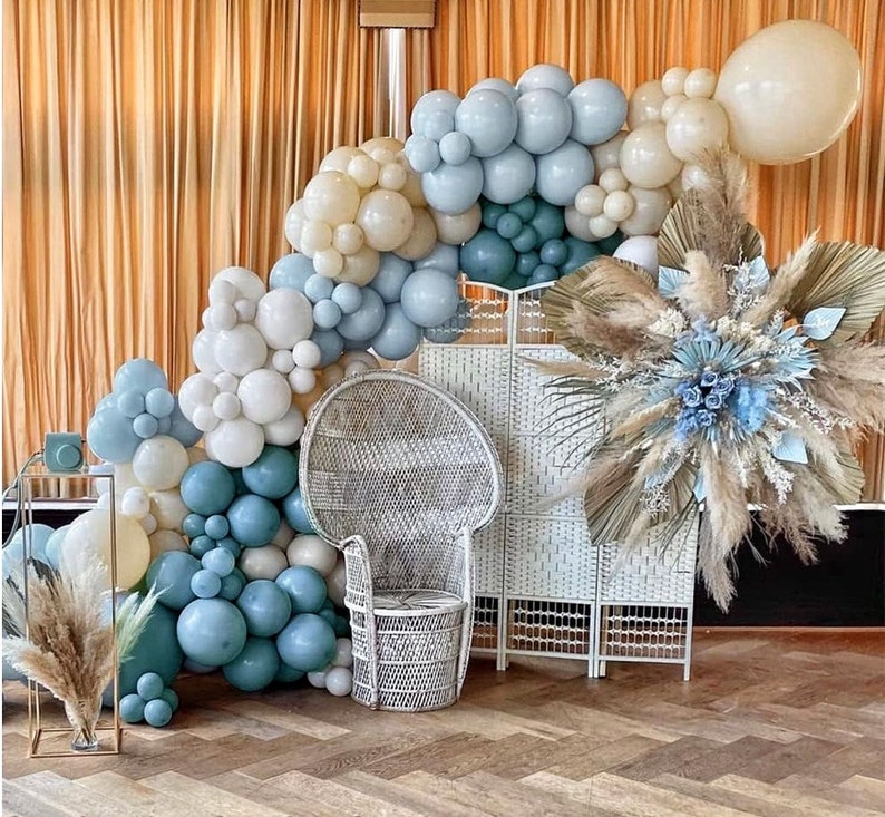 Dusty Blue Balloon Garland Kit - 145pcs Blue Balloon Arch kit with Dusty Blue, Baby Blue, Sand White, White Balloons Perfect for Baby Shower