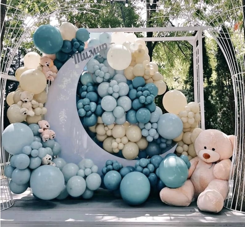 Dusty Blue Balloon Garland Kit - 145pcs Blue Balloon Arch kit with Dusty Blue, Baby Blue, Sand White, White Balloons Perfect for Baby Shower
