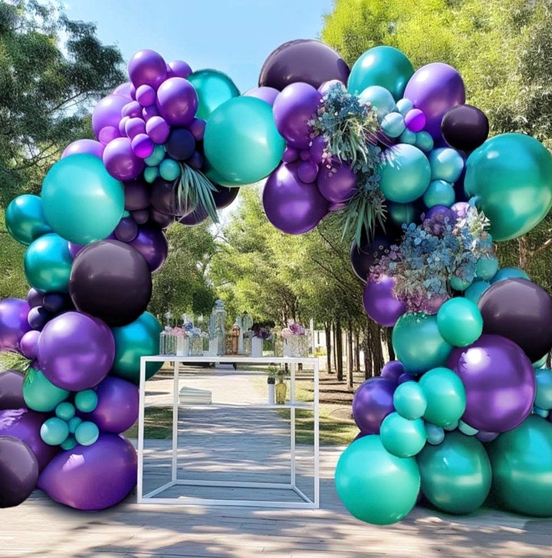 Purple Teal Balloon Garland Double Stuffed Dark Purple Blue Turquoise Green Metallic Latex Balloons Lavender Lilac Mermaid Balloon Arch Kit