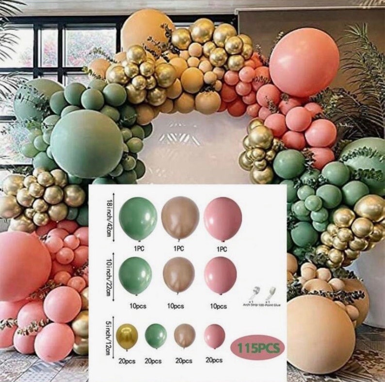 Sage Green Pink Gold Balloon Garland Kit, Dusty Rose Nude Balloon Arch for Baby Shower, Birthday, Bridal Shower Decor