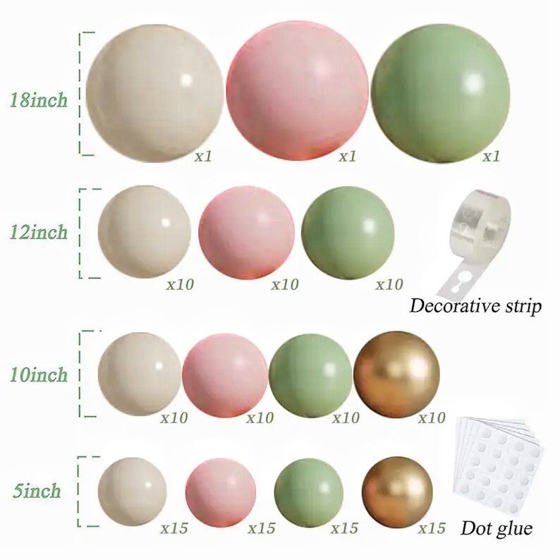 Sage Green Pink Balloons Garland Kit,133pcs Olive Green Blush Pink Sand White Metallic Gold Balloons