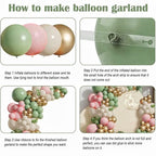 Sage Green Pink Balloons Garland Kit,133pcs Olive Green Blush Pink Sand White Metallic Gold Balloons