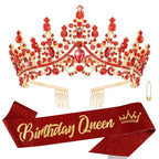 Red Tiara Crown Birthday Queen Sash Tiaras and Crowns for Women Girls Crystal Princess Tiara Rhinestone Headbands Crown Headpieces