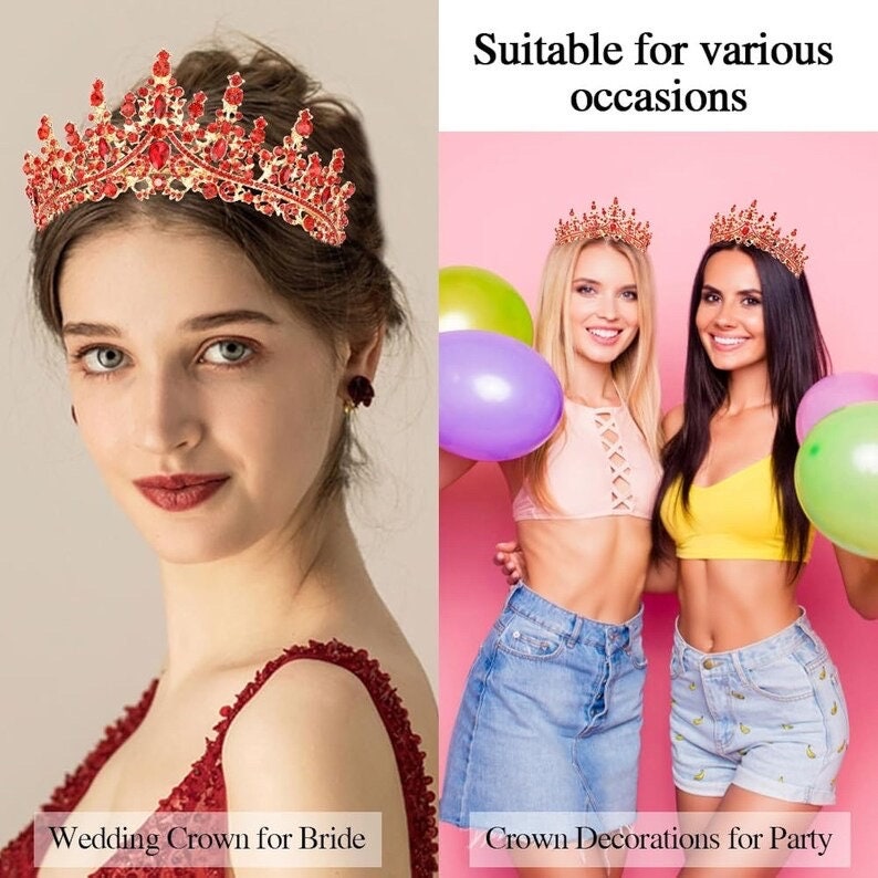Red Tiara Crown Birthday Queen Sash Tiaras and Crowns for Women Girls Crystal Princess Tiara Rhinestone Headbands Crown Headpieces