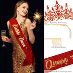 Red Tiara Crown Birthday Queen Sash Tiaras and Crowns for Women Girls Crystal Princess Tiara Rhinestone Headbands Crown Headpieces
