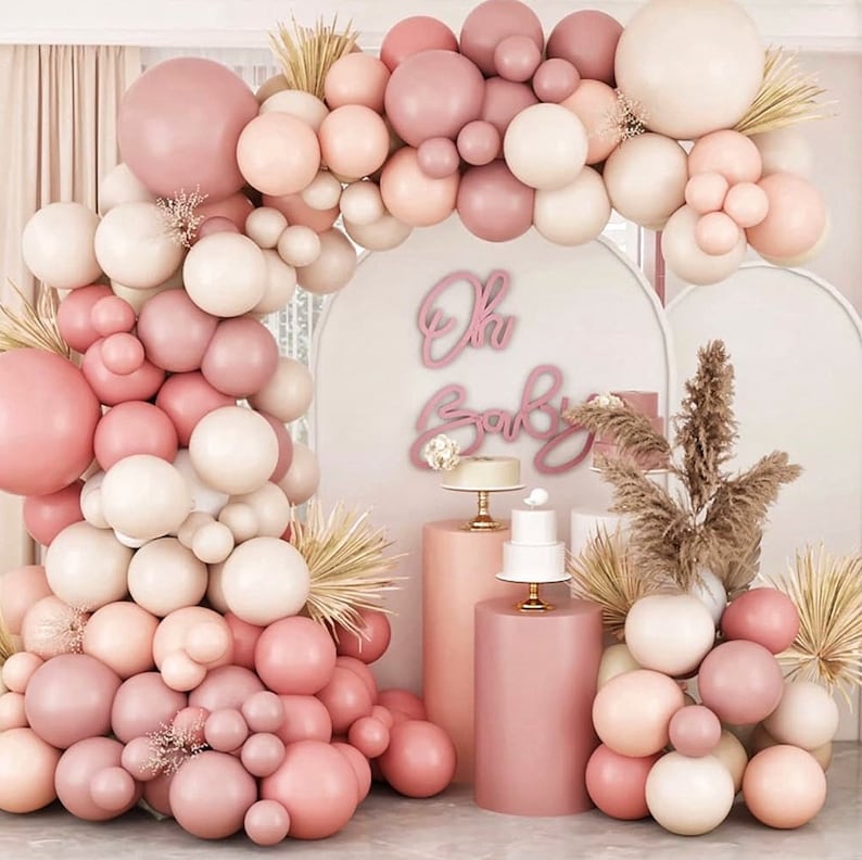 Dusty Rose Balloon Garland Kit, Mauve Pink Ivory Brown Balloon Arch, Boho Baby Shower Balloons, Neutral Birthday Party Decor, Girl Shower