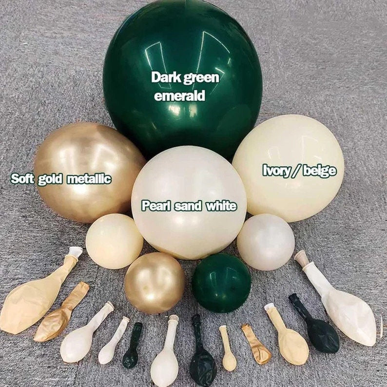 Emerald Green Balloon Garland Double Stuffed Dark Green White Pearl Balloon Forest Green Ivory Gold Balloon Arch Kit