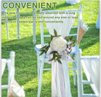 6PCS Wedding Aisle Chair Decorations Pew Flowers Rose Floral Wedding Chair Back Flowers with Leaves & Ribbons Church Chair Bench Pew Flowers