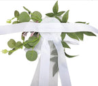 6PCS Wedding Aisle Chair Decorations Pew Flowers Rose Floral Wedding Chair Back Flowers with Leaves & Ribbons Church Chair Bench Pew Flowers