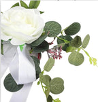 6PCS Wedding Aisle Chair Decorations Pew Flowers Rose Floral Wedding Chair Back Flowers with Leaves & Ribbons Church Chair Bench Pew Flowers
