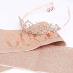 Birthday Crown and Sash for Women Birthday Queen Sash & Rhinestone Tiara Set and Sashes for Decorations Rose Gold Birthday Queen