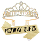 Gold Birthday Crowns for Women Birthday Queen Sash and Tiara for Women Gold Birthday Party Decorations for Women Birthday Sash and Crown