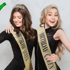 Gold Birthday Crowns for Women Birthday Queen Sash and Tiara for Women Gold Birthday Party Decorations for Women Birthday Sash and Crown