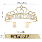Gold Birthday Crowns for Women Birthday Queen Sash and Tiara for Women Gold Birthday Party Decorations for Women Birthday Sash and Crown