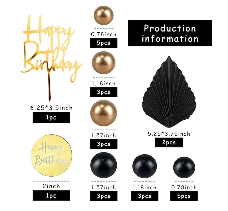 25 PCS Birthday Cake Topper Set, Acrylic Happy Birthday Cake Toppers Numbers 0-9 Crown Cake Topper Ball Shaped Cake Insert Toppers Birthday