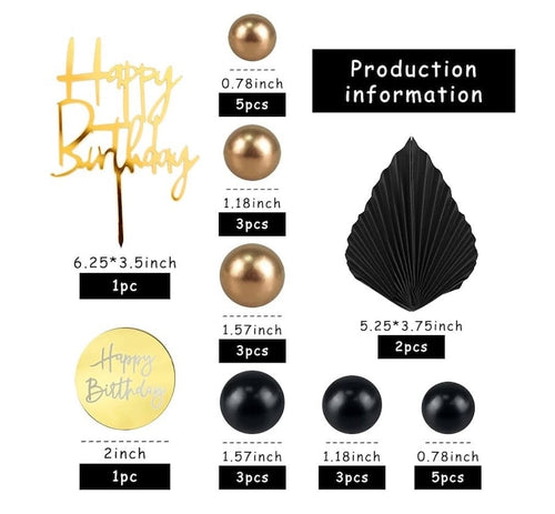 25 PCS Birthday Cake Topper Set, Acrylic Happy Birthday Cake Toppers Numbers 0-9 Crown Cake Topper Ball Shaped Cake Insert Toppers Birthday