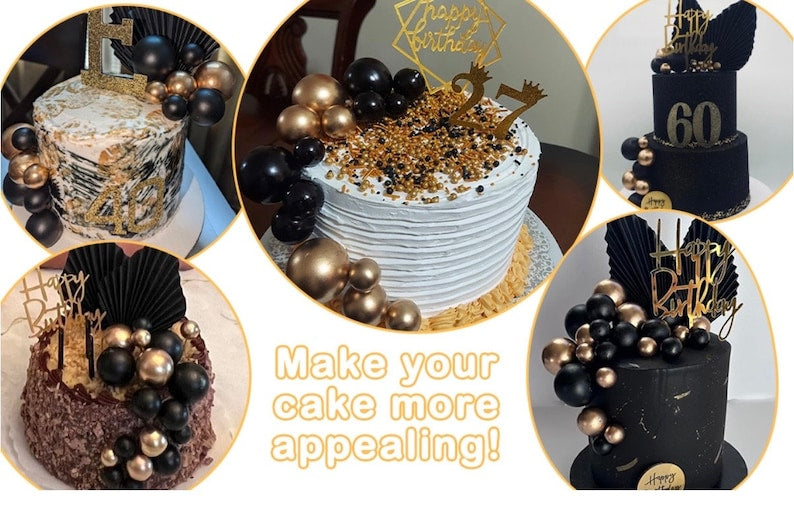 25 PCS Birthday Cake Topper Set, Acrylic Happy Birthday Cake Toppers Numbers 0-9 Crown Cake Topper Ball Shaped Cake Insert Toppers Birthday