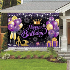 180x120 cm Glitter Purple Golden Happy Birthday Party Backdrops Cloth 71x47 inch Photography Bday Backgrounds Black Purple Gold Happy Bday