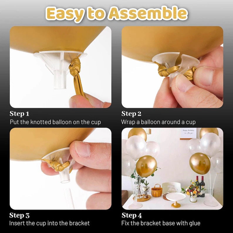 4 Set Balloon Stand Kit - Table Balloon Stands with Base, Easy Assembly Balloon Sticks, Reusable Balloon Holders for Baby Showers,Birthday
