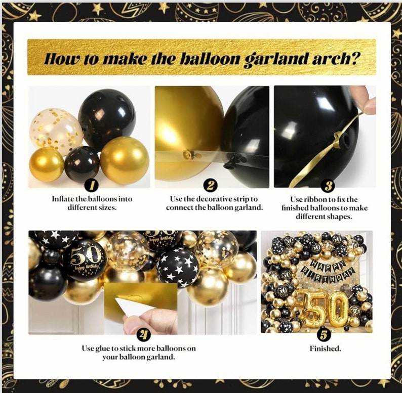 50th Birthday Decorations with Happy 50th Birthday Decorations Banner 50 balloon number, Black and Gold 50th Birthday Balloons Arch Kit