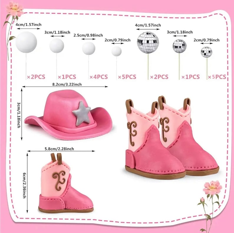 22PCS Cowgirl Cake Decorations Cowgirl Hat and Boot Cake Toppers Western Cowgirl Birthday Baby Shower for Western Theme Party Favors Supplie