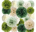 Sage Green Tissue Paper Pom Poms 20 Pcs Wedding Party Decorations Ivory Tan Boho Flowers  Wall Hanging Decor Supplies