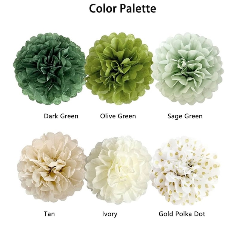 Sage Green Tissue Paper Pom Poms 20 Pcs Wedding Party Decorations Ivory Tan Boho Flowers  Wall Hanging Decor Supplies