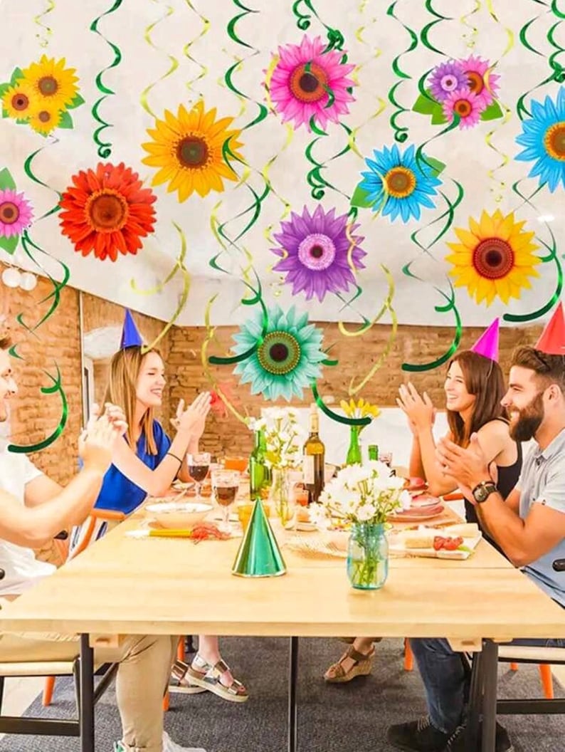 30Pcs Colorful Daisy Party Decorations, Flower Hanging Decor Kit,Summer Birthday Decor, Garden Party Decorations, Boho Floral Party Supplies