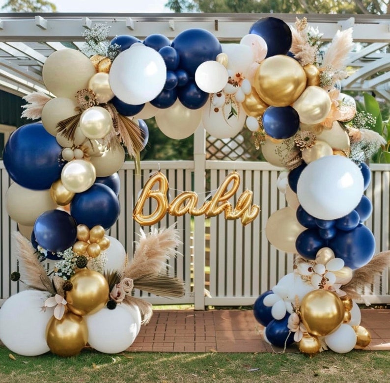 Navy Blue White Balloons Double Stuffed Balloons 18/12/10/5 inch Royal Blue Gold Pearl White Sand Dark Blue Cream Balloon Arch Garland Kit